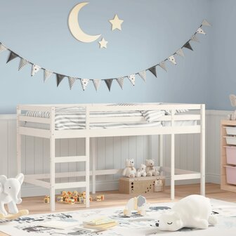 Kinderhoogslaper met ladder 90x190 cm massief grenenhout wit 1