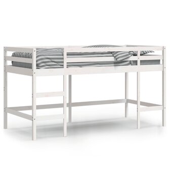 Kinderhoogslaper met ladder 90x190 cm massief grenenhout wit 2