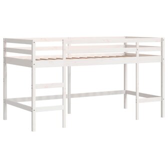 Kinderhoogslaper met ladder 90x190 cm massief grenenhout wit 3