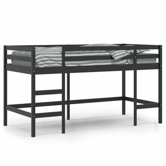 Kinderhoogslaper met ladder 90x190 cm massief grenenhout zwart 2