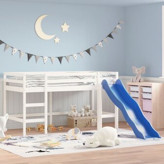 Kinderhoogslaper met glijbaan massief grenenhout wit 80x200 cm 1