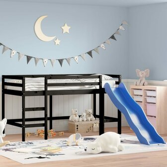 Kinderhoogslaper met glijbaan grenenhout zwart 80x200 cm 1