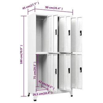 Lockerkast 90x45x180 cm staal wit 8