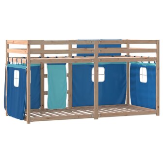 Stapelbed met gordijnen 90x190 cm massief grenenhout blauw 6