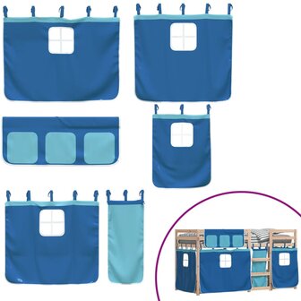 Stapelbed met gordijnen 90x190 cm massief grenenhout blauw 9