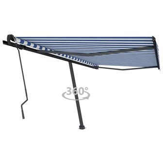 Luifel vrijstaand handmatig uittrekbaar 450x350 cm blauw en wit 1