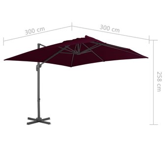 Zweefparasol met aluminium paal 300x300 cm bordeauxrood 8