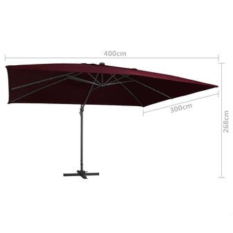 Zweefparasol met LED-verlichting 400x300 cm bordeauxrood 9