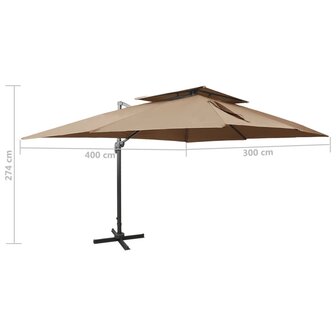 Zweefparasol met dubbel dak 400x300 cm taupe 9