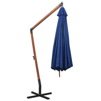 Zweefparasol met paal 3,5x2,9 m massief vurenhout azuurblauw 4