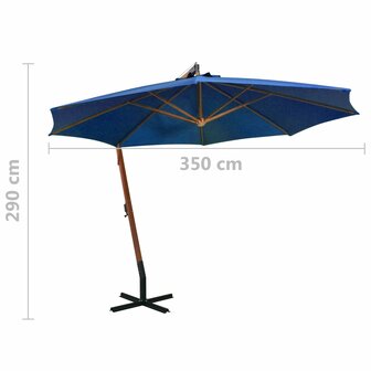 Zweefparasol met paal 3,5x2,9 m massief vurenhout azuurblauw 9