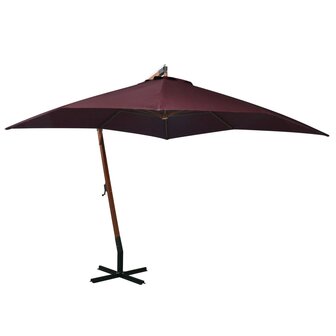 Zweefparasol met paal 3x3 m massief vurenhout bordeauxrood 1