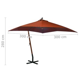 Zweefparasol met paal 3x3 m massief vurenhout terracottakleurig 8