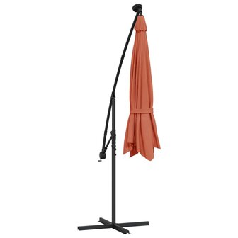 Zweefparasol met LED-verlichting en stalen paal terracottakleur 7