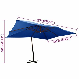 Zweefparasol met houten paal 400x300 cm azuurblauw 8