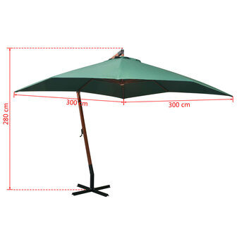 Zweefparasol met houten paal 300x300 cm groen 8
