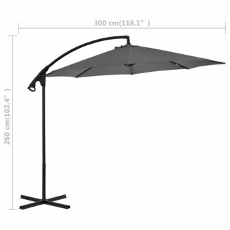 Zweefparasol met stalen paal 300 cm antracietkleurig 8