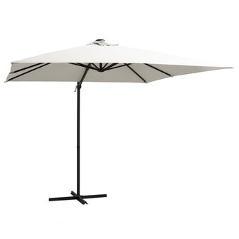 Zweefparasol met LED en stalen paal 250x250 cm zandkleurig 1