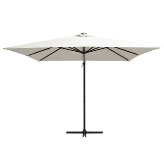 Zweefparasol met LED en stalen paal 250x250 cm zandkleurig 2
