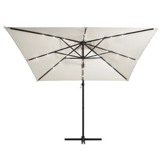 Zweefparasol met LED en stalen paal 250x250 cm zandkleurig 3