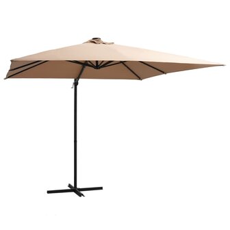 Zweefparasol met LED en stalen paal 250x250 cm taupe 1