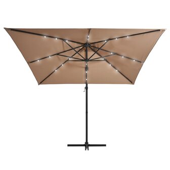 Zweefparasol met LED en stalen paal 250x250 cm taupe 3