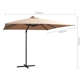 Zweefparasol met LED en stalen paal 250x250 cm taupe 9