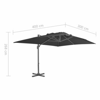 Zweefparasol met aluminium paal 4x3 m zwart 9