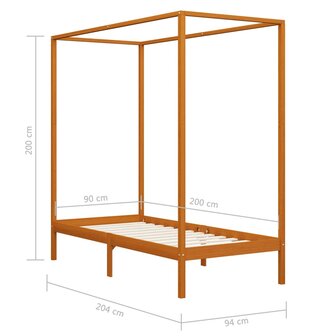 Hemelbedframe massief grenenhout honingbruin 90x200 cm 7