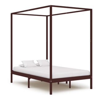 Hemelbedframe massief grenenhout donkerbruin 120x200 cm 1