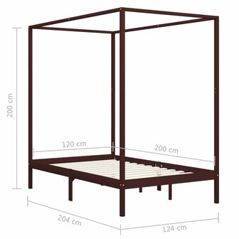 Hemelbedframe massief grenenhout donkerbruin 120x200 cm 7