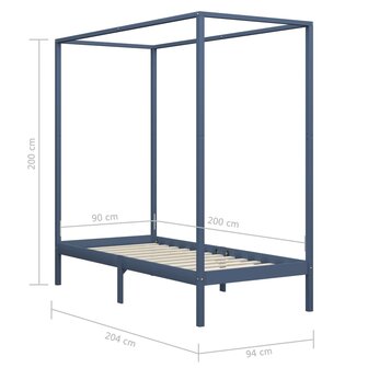 Hemelbedframe massief grenenhout grijs 90x200 cm 7