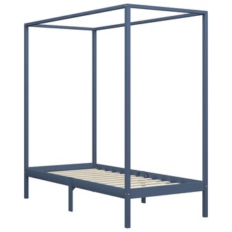Hemelbedframe massief grenenhout grijs 100x200 cm 2