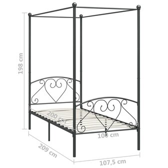 Hemelbedframe metaal grijs 100x200 cm  5