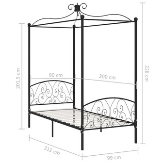 Hemelbedframe metaal zwart 90x200 cm 6