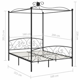 Hemelbedframe metaal zwart 160x200 cm 5