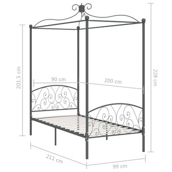 Hemelbedframe metaal grijs 90x200 cm 6