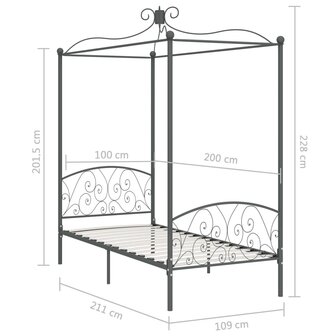 Hemelbedframe metaal grijs 100x200 cm 6