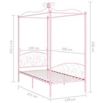 Hemelbedframe metaal roze 100x200 cm 6