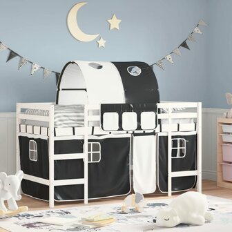 Kinderhoogslaper met tunnel 80x200 cm grenenhout wit en zwart 1