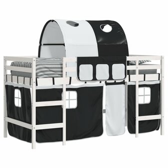 Kinderhoogslaper met tunnel 80x200 cm grenenhout wit en zwart 4