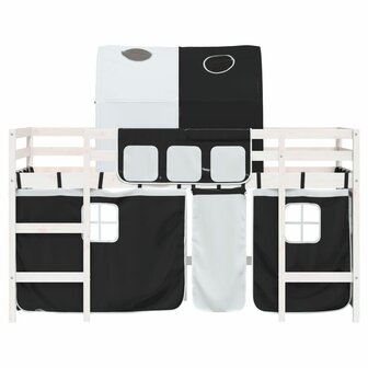Kinderhoogslaper met tunnel 80x200 cm grenenhout wit en zwart 5