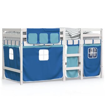 Kinderhoogslaper met gordijnen 80x200 cm grenenhout blauw 2
