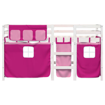 Kinderhoogslaper met gordijnen 80x200 cm grenenhout roze 4