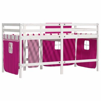 Kinderhoogslaper met gordijnen 80x200 cm grenenhout roze 6