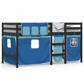 Kinderhoogslaper met gordijnen 80x200 cm grenenhout blauw 2
