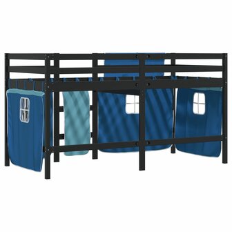 Kinderhoogslaper met gordijnen 80x200 cm grenenhout blauw 6