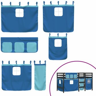 Kinderhoogslaper met gordijnen 80x200 cm grenenhout blauw 7