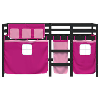 Kinderhoogslaper met gordijnen 80x200 cm grenenhout roze 4