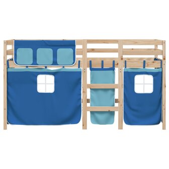 Kinderhoogslaper met gordijnen 90x200 cm grenenhout blauw 4